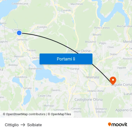 Cittiglio to Solbiate map
