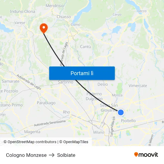 Cologno Monzese to Solbiate map