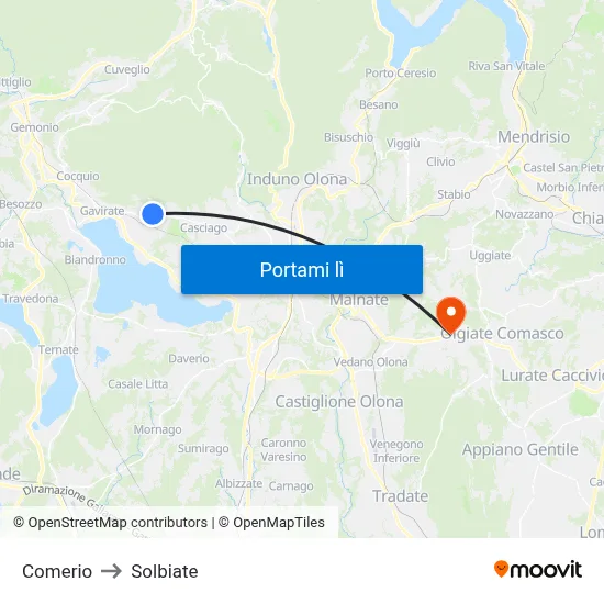 Comerio to Solbiate map