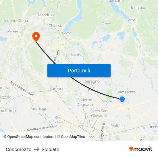Concorezzo to Solbiate map