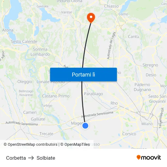Corbetta to Solbiate map