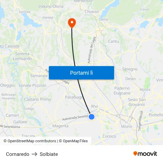 Cornaredo to Solbiate map