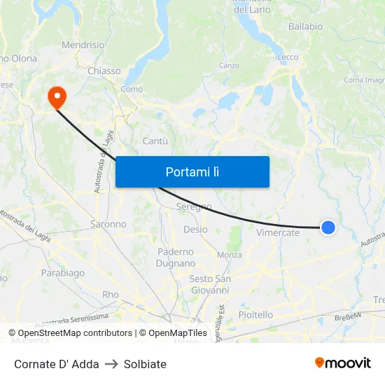 Cornate D' Adda to Solbiate map