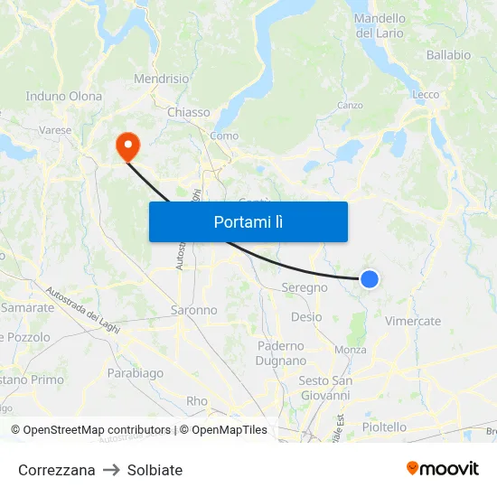 Correzzana to Solbiate map