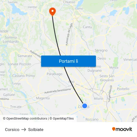 Corsico to Solbiate map