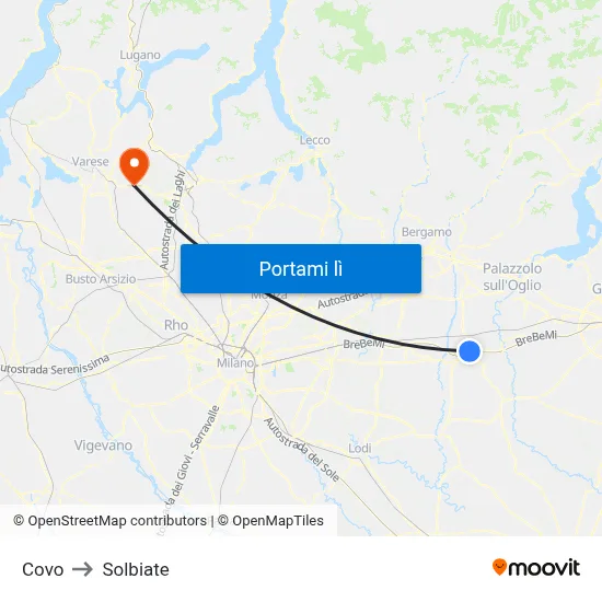 Covo to Solbiate map