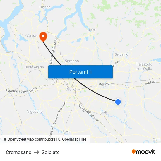 Cremosano to Solbiate map
