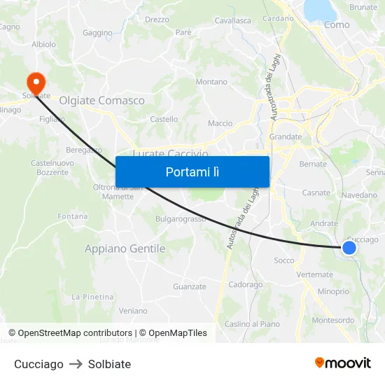 Cucciago to Solbiate map