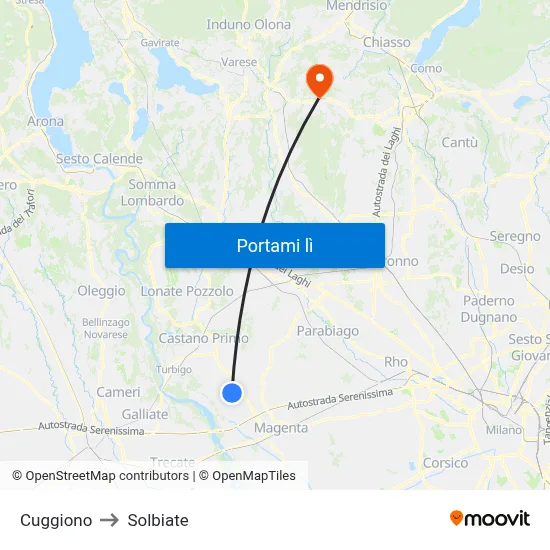 Cuggiono to Solbiate map