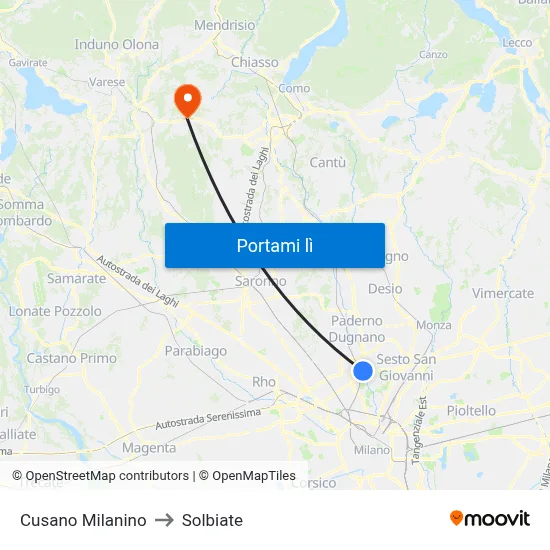 Cusano Milanino to Solbiate map