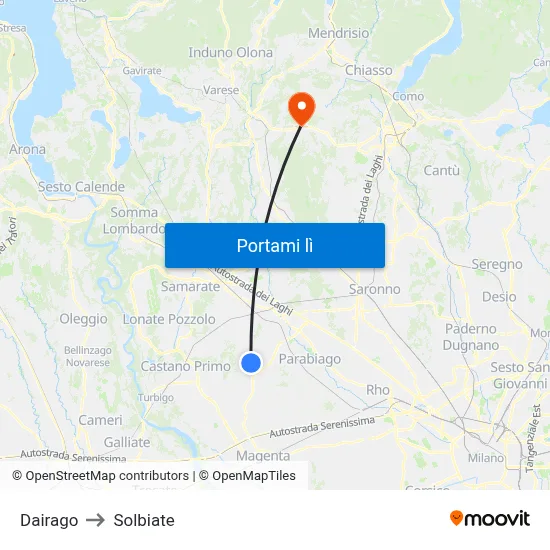 Dairago to Solbiate map