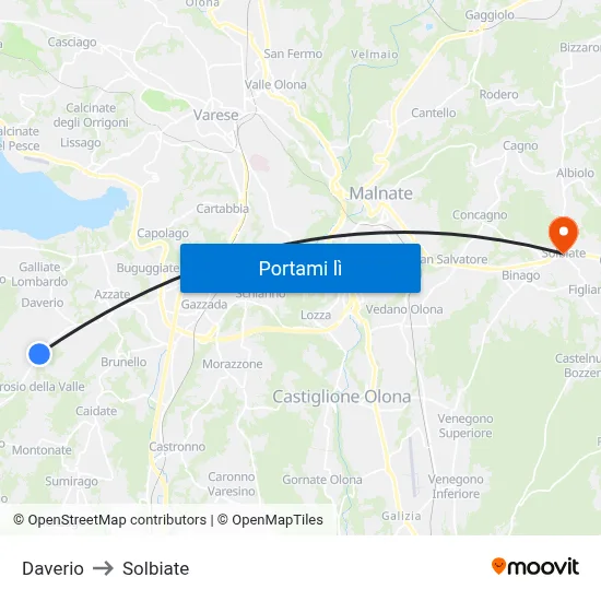 Daverio to Solbiate map