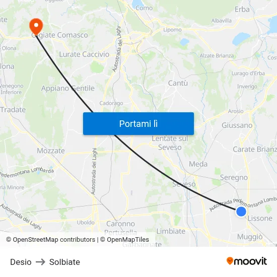 Desio to Solbiate map