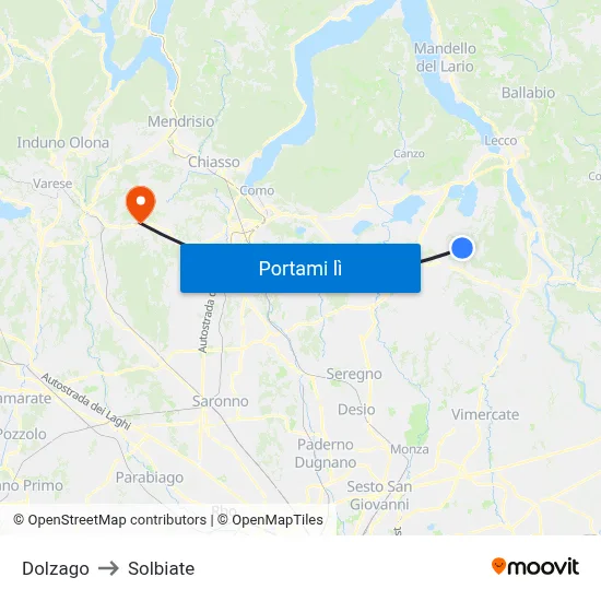 Dolzago to Solbiate map