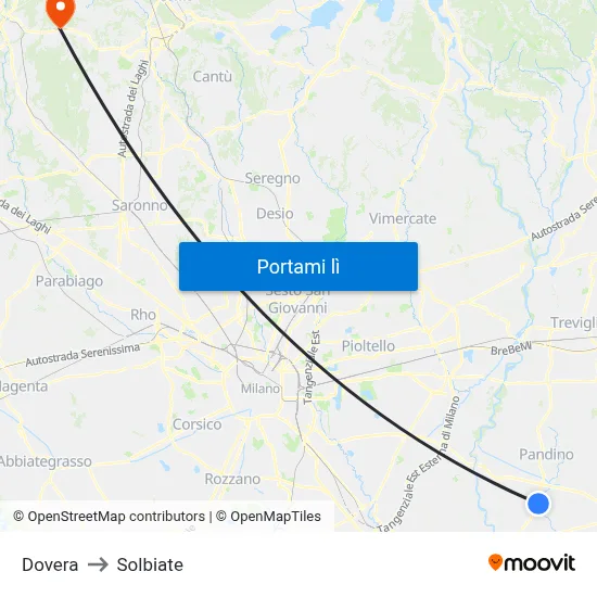 Dovera to Solbiate map