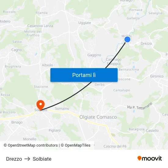 Drezzo to Solbiate map