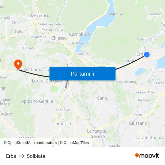 Erba to Solbiate map