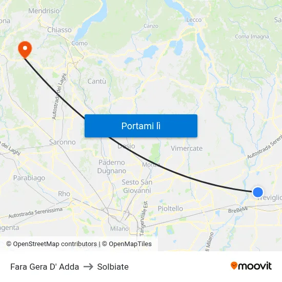 Fara Gera D' Adda to Solbiate map