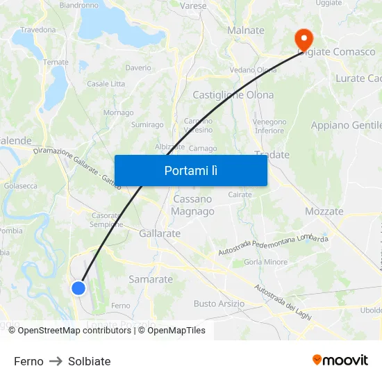 Ferno to Solbiate map