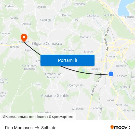 Fino Mornasco to Solbiate map