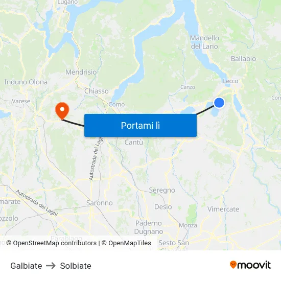Galbiate to Solbiate map