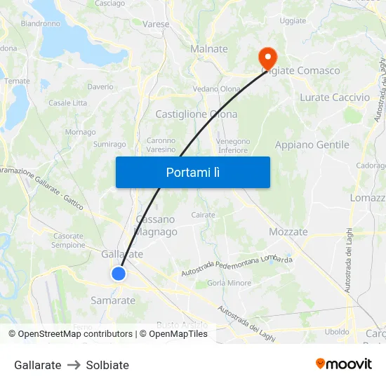 Gallarate to Solbiate map
