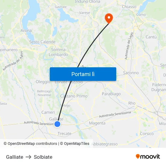 Galliate to Solbiate map