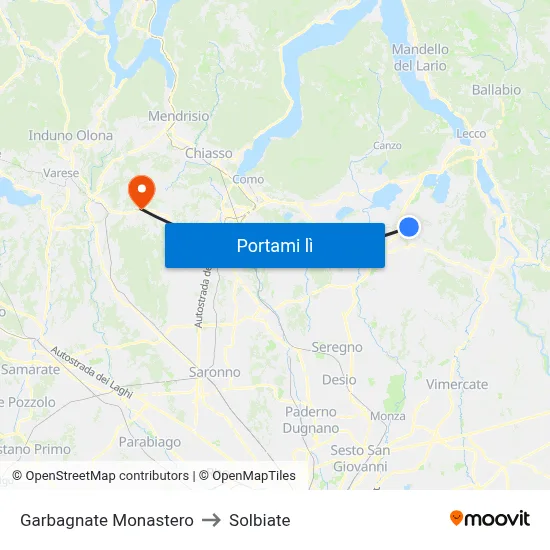 Garbagnate Monastero to Solbiate map