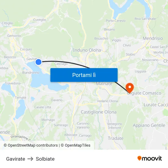 Gavirate to Solbiate map