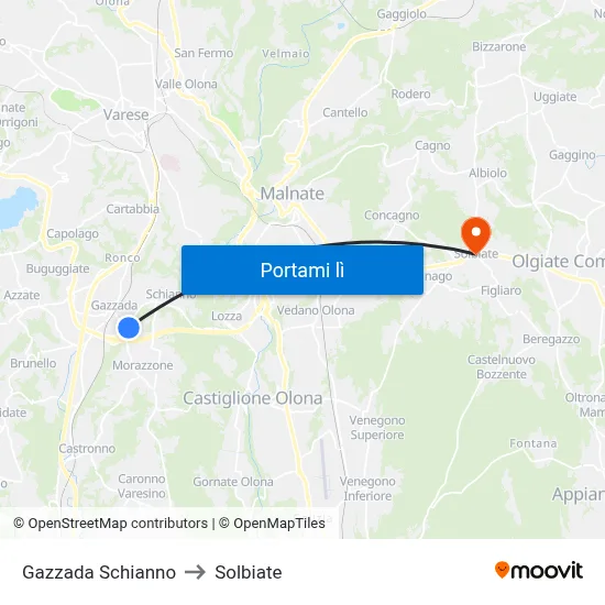Gazzada Schianno to Solbiate map