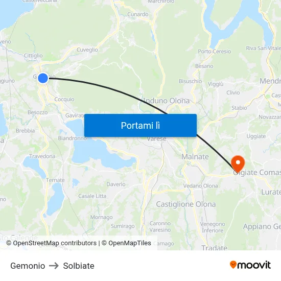 Gemonio to Solbiate map