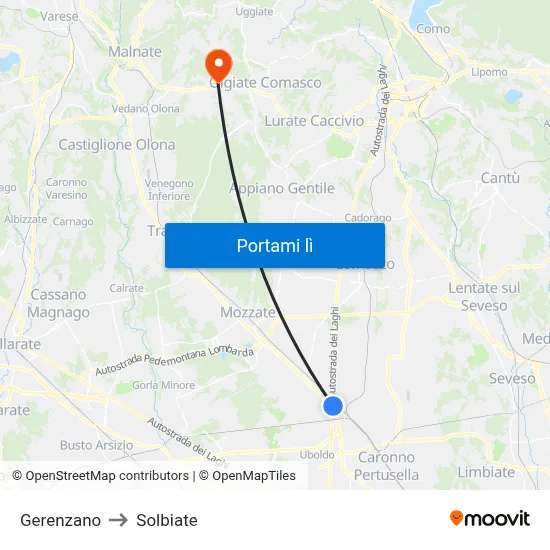 Gerenzano to Solbiate map