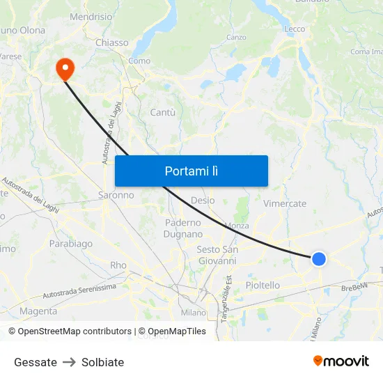 Gessate to Solbiate map