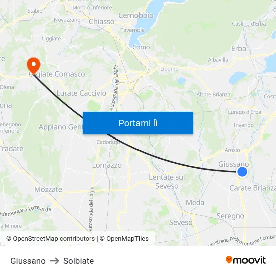 Giussano to Solbiate map