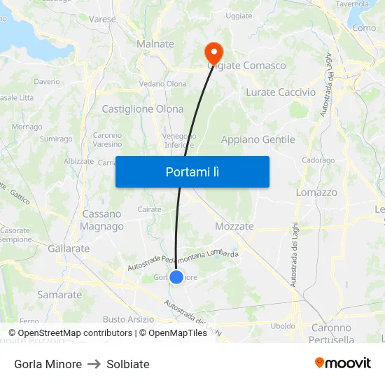 Gorla Minore to Solbiate map