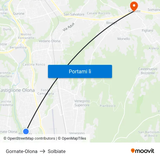 Gornate-Olona to Solbiate map