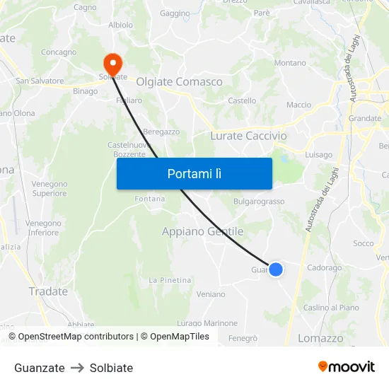 Guanzate to Solbiate map