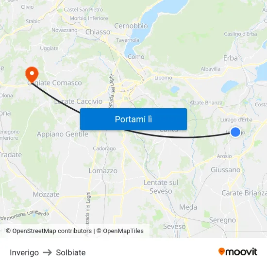 Inverigo to Solbiate map