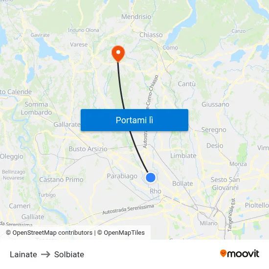 Lainate to Solbiate map