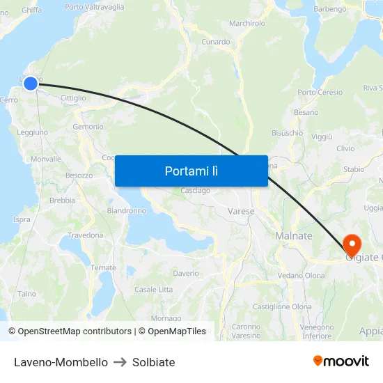 Laveno-Mombello to Solbiate map