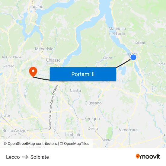 Lecco to Solbiate map