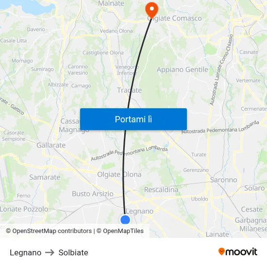 Legnano to Solbiate map