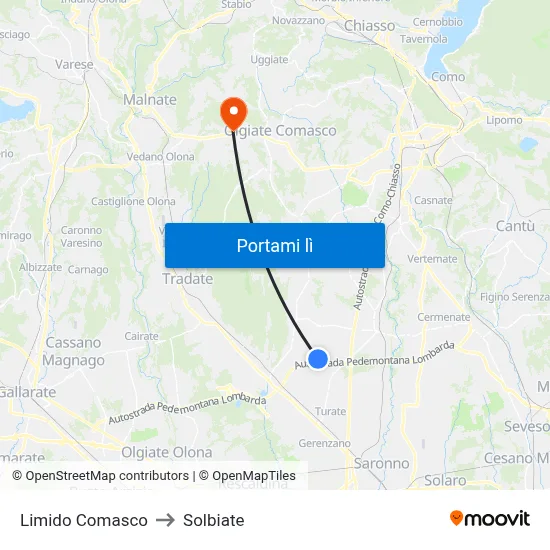 Limido Comasco to Solbiate map