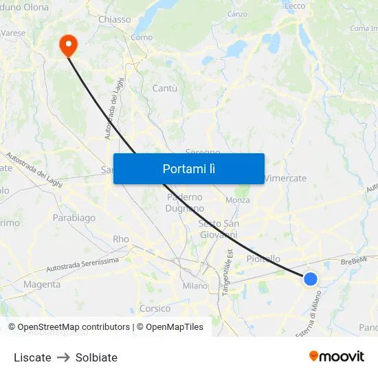 Liscate to Solbiate map