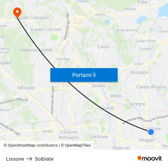 Lissone to Solbiate map
