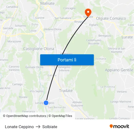 Lonate Ceppino to Solbiate map