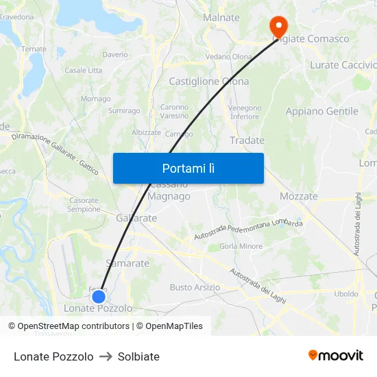 Lonate Pozzolo to Solbiate map