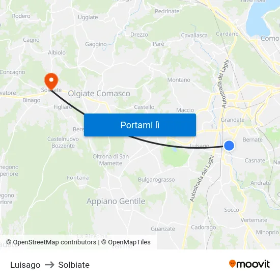 Luisago to Solbiate map