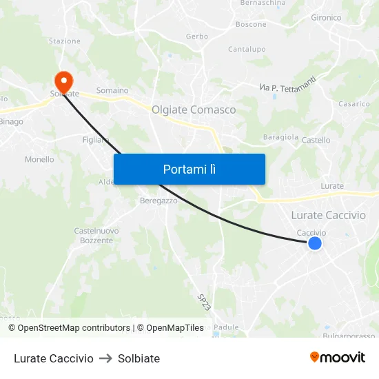 Lurate Caccivio to Solbiate map
