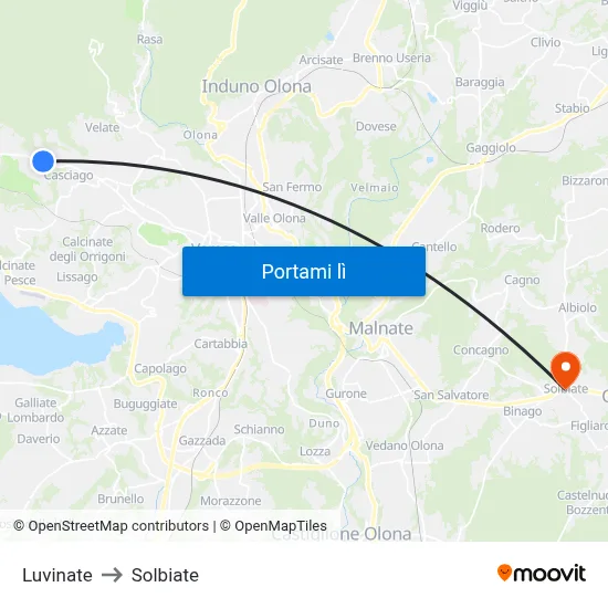 Luvinate to Solbiate map